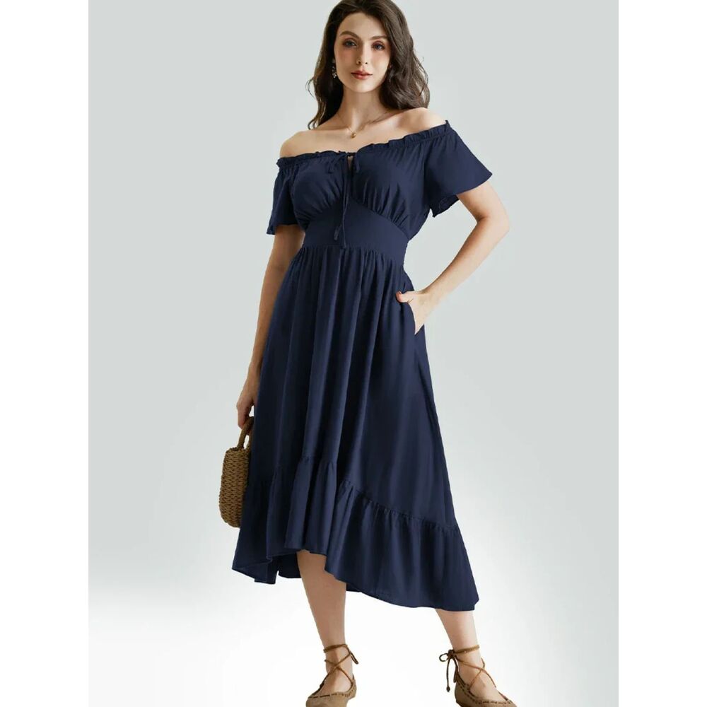 SCARLET DARKNESS Renaissance Ruffled Midi Dress Navy Small NEW NWT